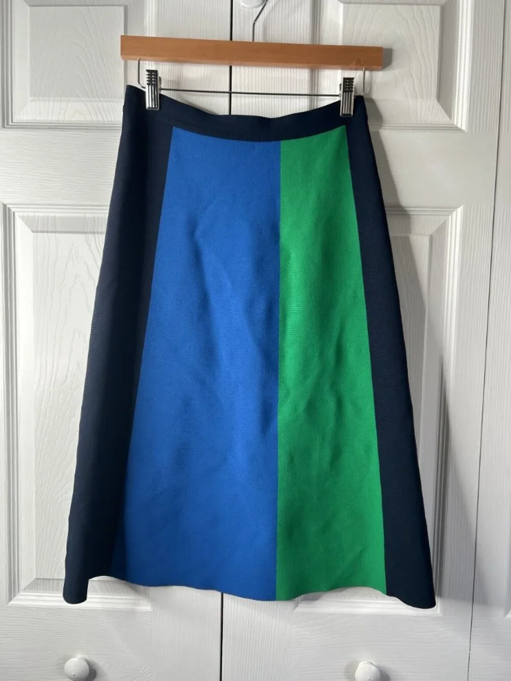 Tory Burch Sport Tech Knit Blue Green Colorblock A-Line Skirt Women's Medium M